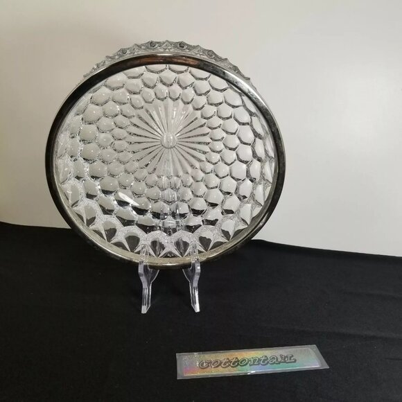Silver Rimmed Tear Drop Cut Crystal Bowl - Perfect Condition PRE-OWNED Vintage - Picture 1 of 4